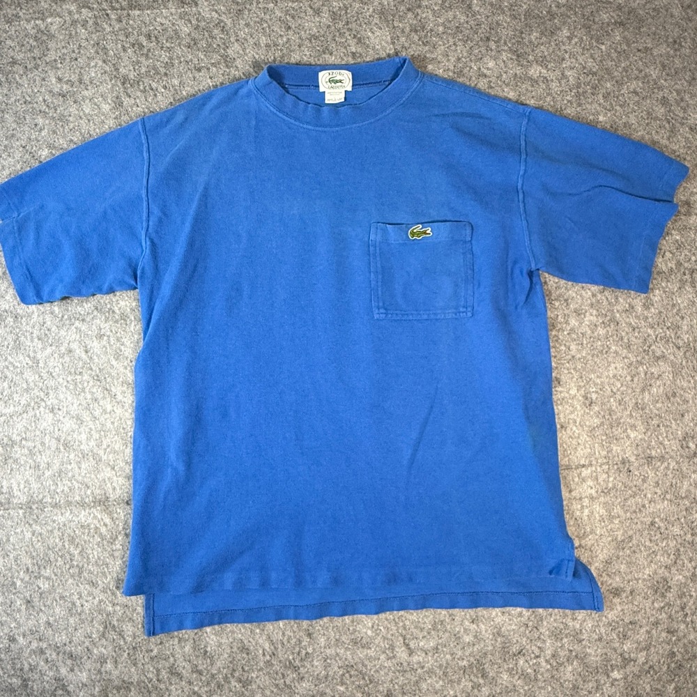 Izod Lacoste Pocket T-Shirt Mens L Blue Vintage Made in USA Pique Cotton Tee